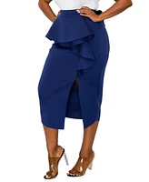 L I V D Plus Size Ruffled Peplum Neoprene Midi Skirt