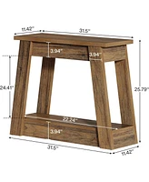 Tribesigns Wood End Table, Small Side Table with 2 Storage Shelves, Rustic Accent Narrow Nightstand for Living Room, Bedroom