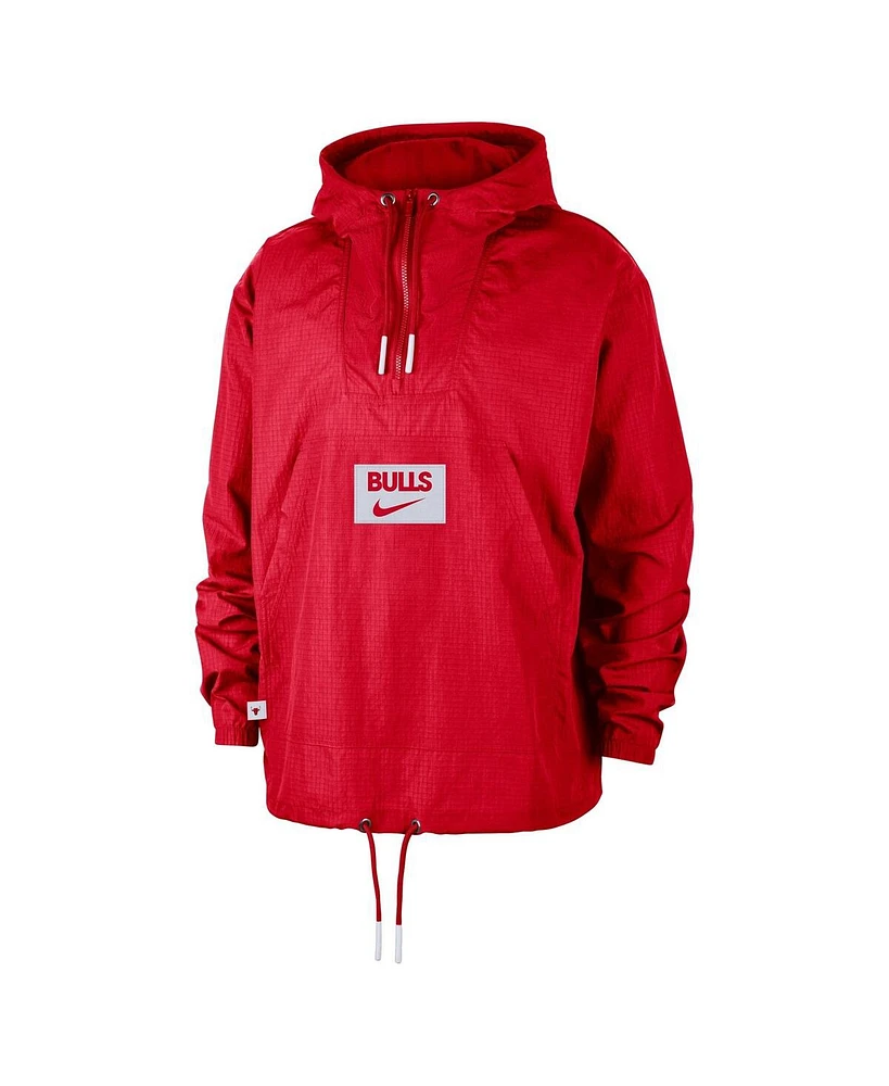 Nike Men's Red Chicago Bulls Courtside Premium Club Anorak Quarter-Zip Pullover Hoodie