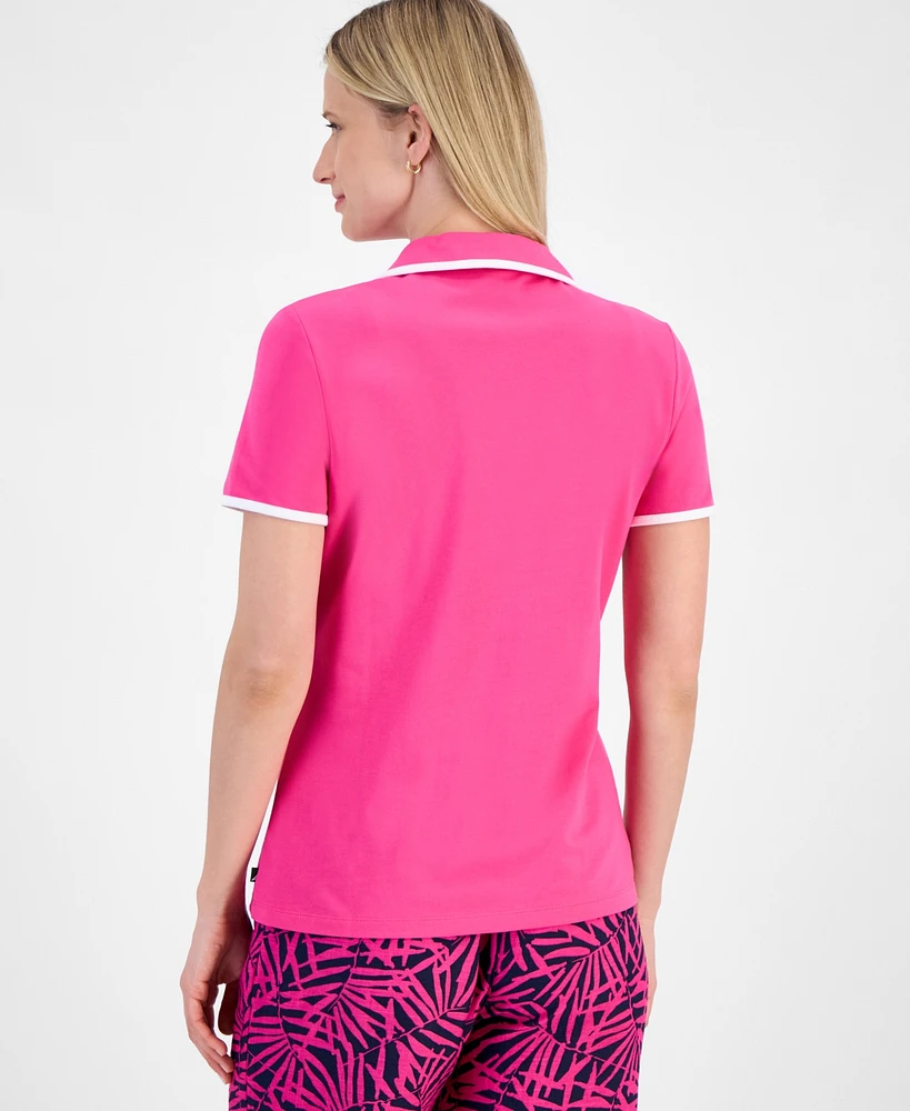 Nautica Jeans Women's Pique-Knit Johnny Collar Shirt