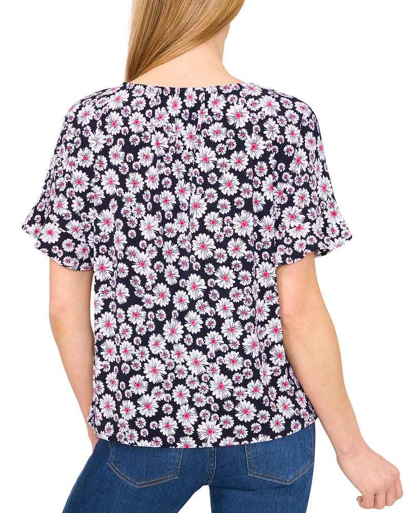 CeCe Women's Floral-Print Ruffle-Sleeve Blouse