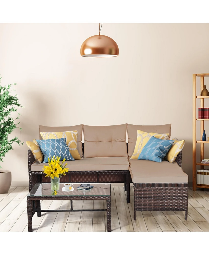 3PC Patio Sofa Set Outdoor Sectional Conversation Set Rattan Wicker