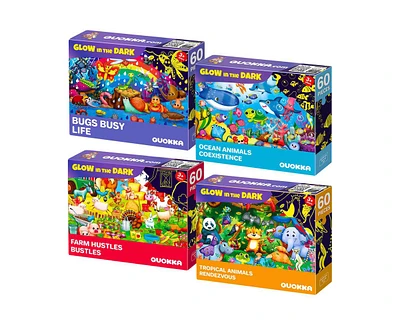 Quokka 4 x 60 Piece Puzzles for Kids Ages 4-6 – Glow-in-The-Dark Puzzles