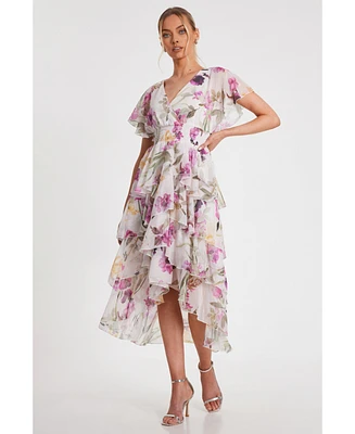 Quiz Women's Floral Chiffon Tiered Maxi Dress
