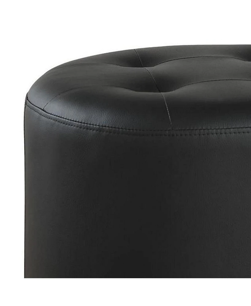 Tufted Round Swivel Ottoman in Leather for Living Room