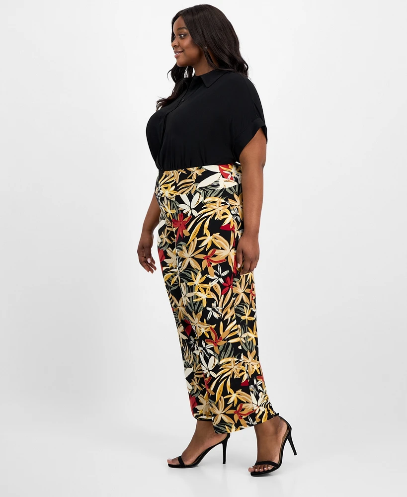 Anne Klein Plus Floral-Print Wide-Leg Pants