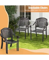 4pcs Patio Cast Aluminum Armrest Chairs Dining Stackable Outdoor White