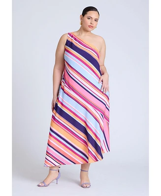 Eloquii Women's One Shoulder Multi Color Dress