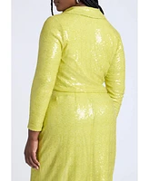 Eloquii Women's Sequin Wrap Collared Top