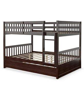 Full over Full Bunk Bed Platform Wood Bed with Ladder
