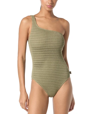 Michael Kors Women's Crochet One-Shoulder One-Piece Swimsuit