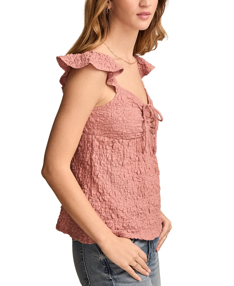 Lucky Brand Women's Textured Ruffle-Sleeve Babydoll Top