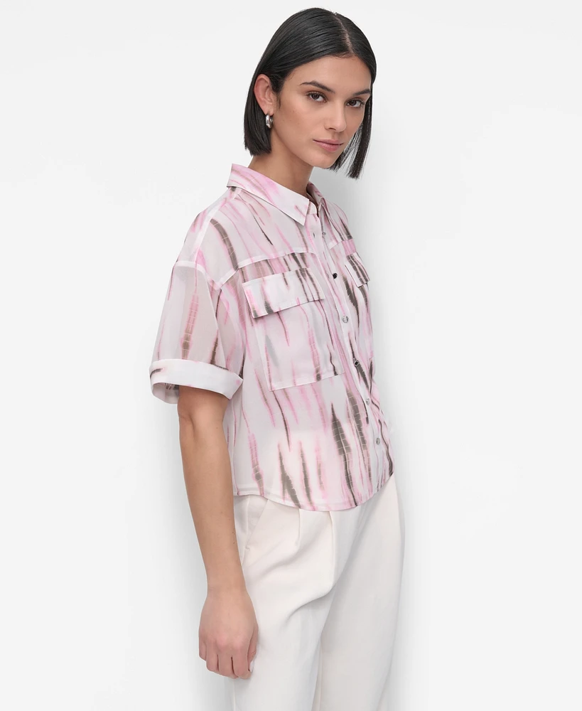 Dkny Women's Printed Chiffon Boxy-Fit Top