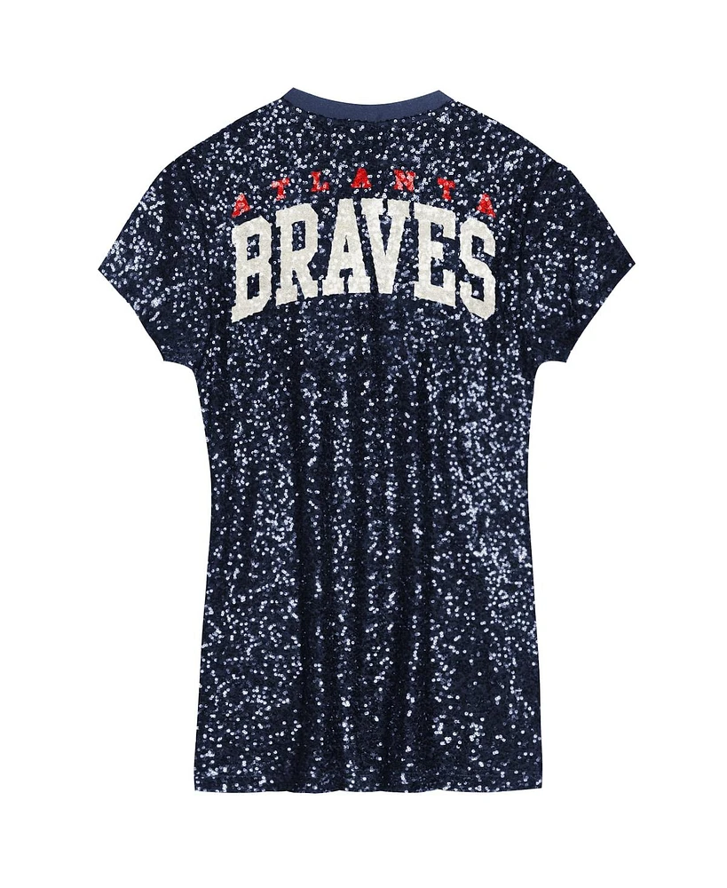 Outerstuff Big Girls Navy Atlanta Braves Sequin V-Neck Dress