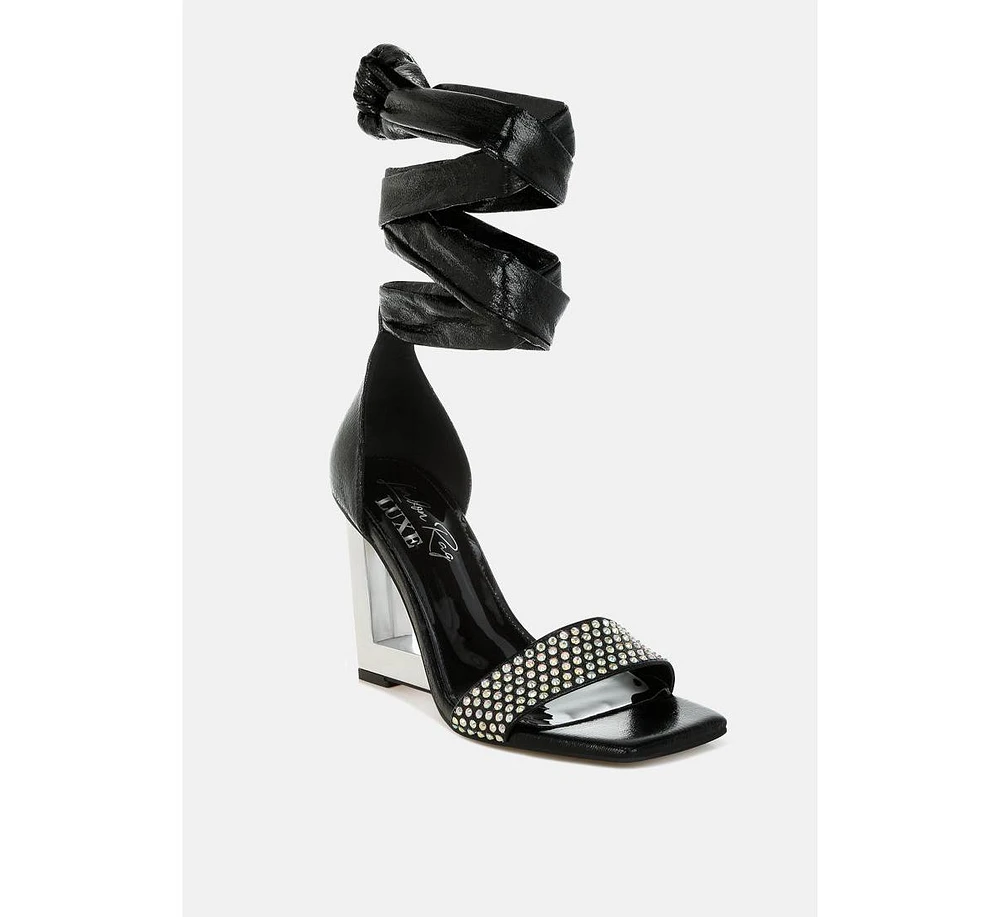 Hashira Ab Rhinestone Studded Lace-Up Fantasy Heels