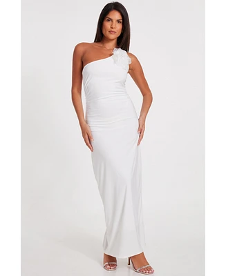 Quiz Women's Asymmetric Scuba Crepe Maxi Dress With 3D Floral Detail