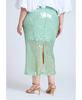 Eloquii Women's Semi Sheer Sequin Midi Skirt