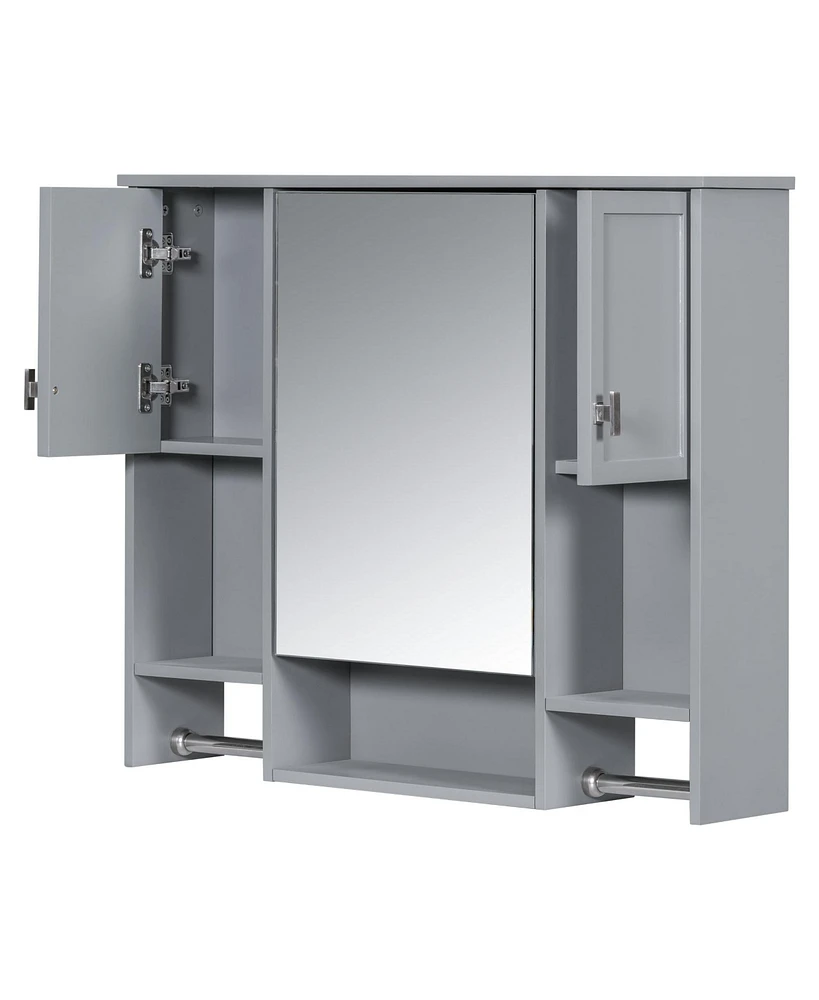 35'' x 28'' Modern Wall Mounted Bathroom Storage Cabinet, Bathroom Wall Cabinet with Mirror, Medicine Cabinet with Towels Bar