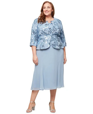 Alex Evenings Plus Sequinned Jacket & Tea-Length Dress