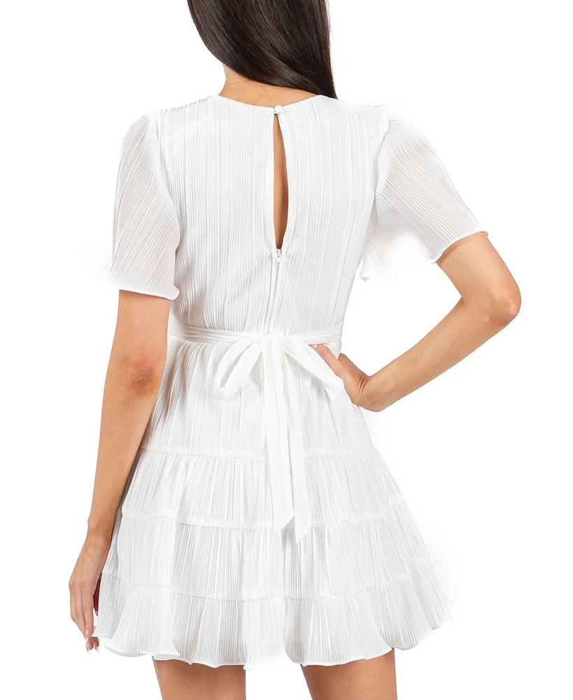 B Darlin Juniors' Bodre Ruffle-Sleeve Tiered Mini Dress