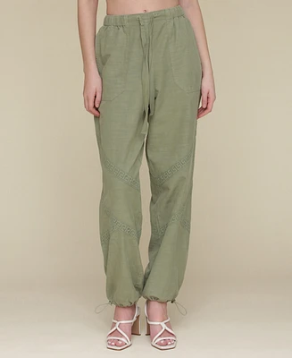 Avec Les Filles Women's Crochet-Trim Soft Utility Jogger Pants