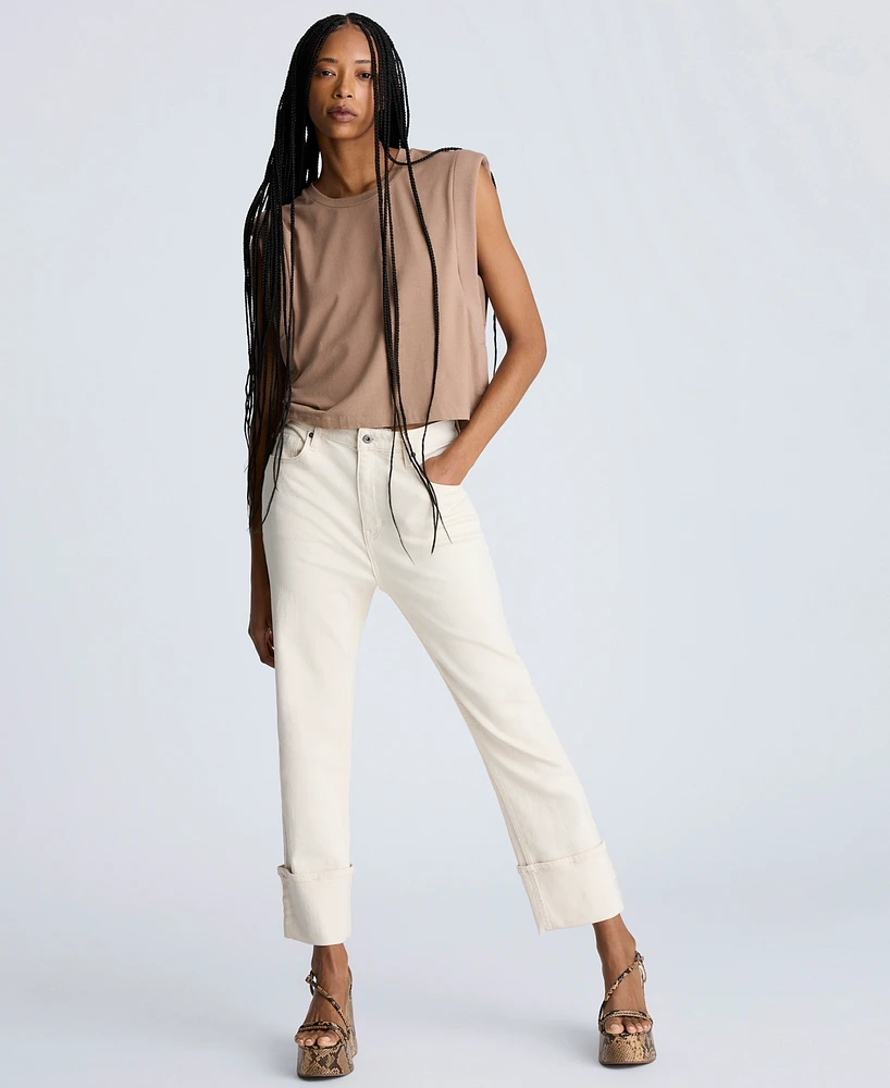 Kenneth Cole Women's High-Rise Straight-Leg Wide-Cuff Jeans