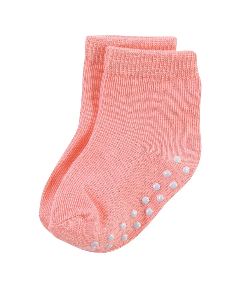 Touched by Nature Baby Girls Organic Cotton Socks with Non-Skid Gripper for Fall Resistance, Solid Black Pink, 6-12 Months