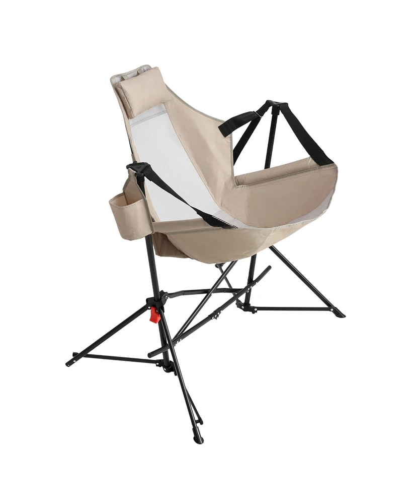 2x Folding Hammock Rocking Chairs, Portable, Adjustable, with Bag - Khaki