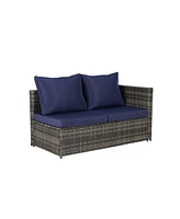 6-Piece Woven Patio Set, L-Shaped Sectional, Corner & Glass Tables