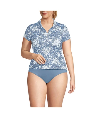Lands' End Plus SunShade Upf 50 Short Sleeve Pique Johnny Collar Rash Guard