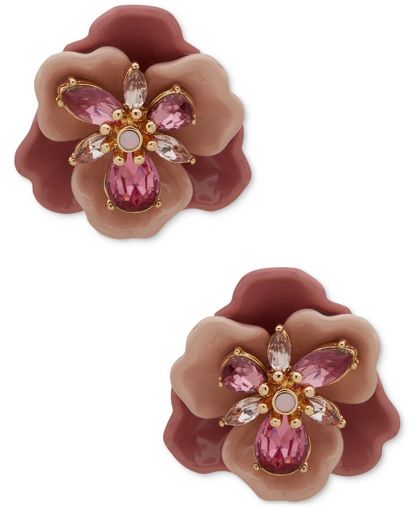 Anne Klein Gold-Tone Crystal Flower Button Statement Earrings