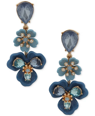 Anne Klein Gold-Tone Crystal & Stone Multi-Flower Drop Earrings