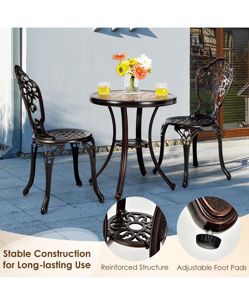 Gymax 3PCS Cast Aluminum Patio Bistro Set Outdoor Table & Chairs Furniture Set
