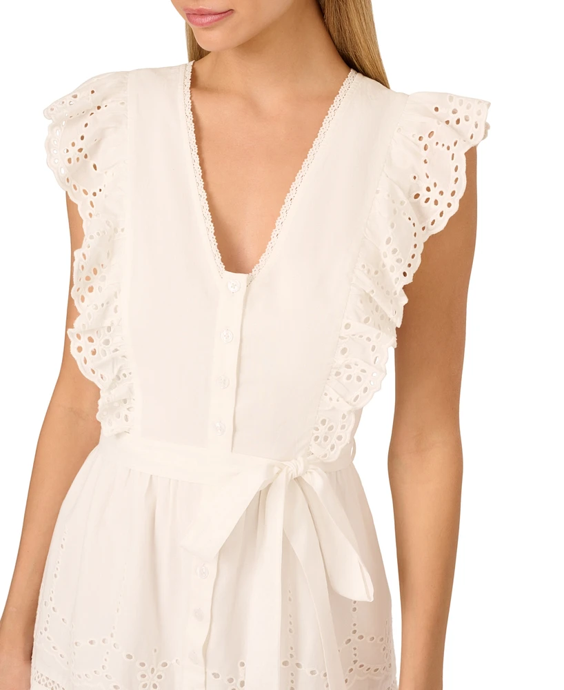 Adrianna by Papell Women's Cotton Scalloped Eyelet Mini Dress