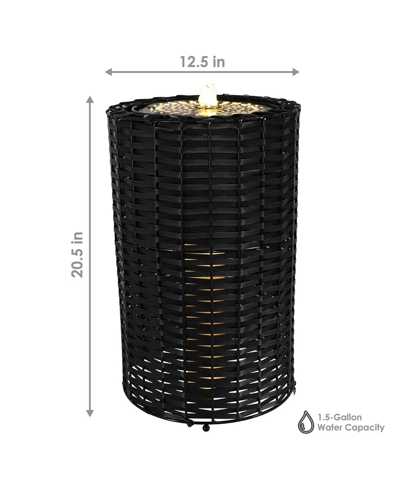 Plastic Wicker Cylinder Water Fountain with Led Lights - 20.5"