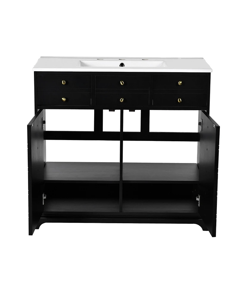 Freestanding Bathroom Vanity Set: 36" Vanity with Ceramic Sink, Soft-Close Doors and Drawers, Black