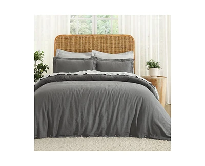 Superior Cotton Linen Blend Solid 3-Piece Duvet Cover Set, Full/Queen