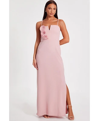 Quiz Women's Scuba Crepe Maxi Dress with 3D Applique Detail