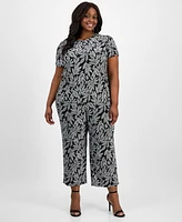 Ak Anne Klein Plus Printed Tulip-Sleeve Blouse
