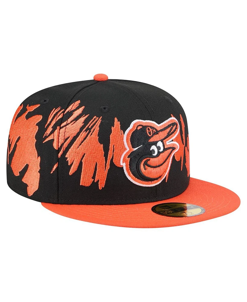 New Era Men's Black/Orange Baltimore Orioles Retro Pattern 59FIFTY Fitted Hat