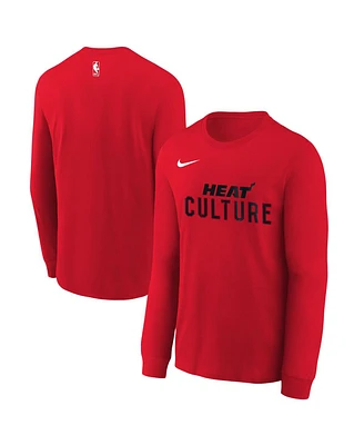 Nike Big Boys and Girls Red Miami Heat 2024/25 City Edition Wordmark Performance Long Sleeve T-Shirt