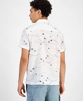 Sun + Stone Men's Damien Short Sleeve Abstract Print Linen Blend Button-Front Shirt, Exclusively at Macy's