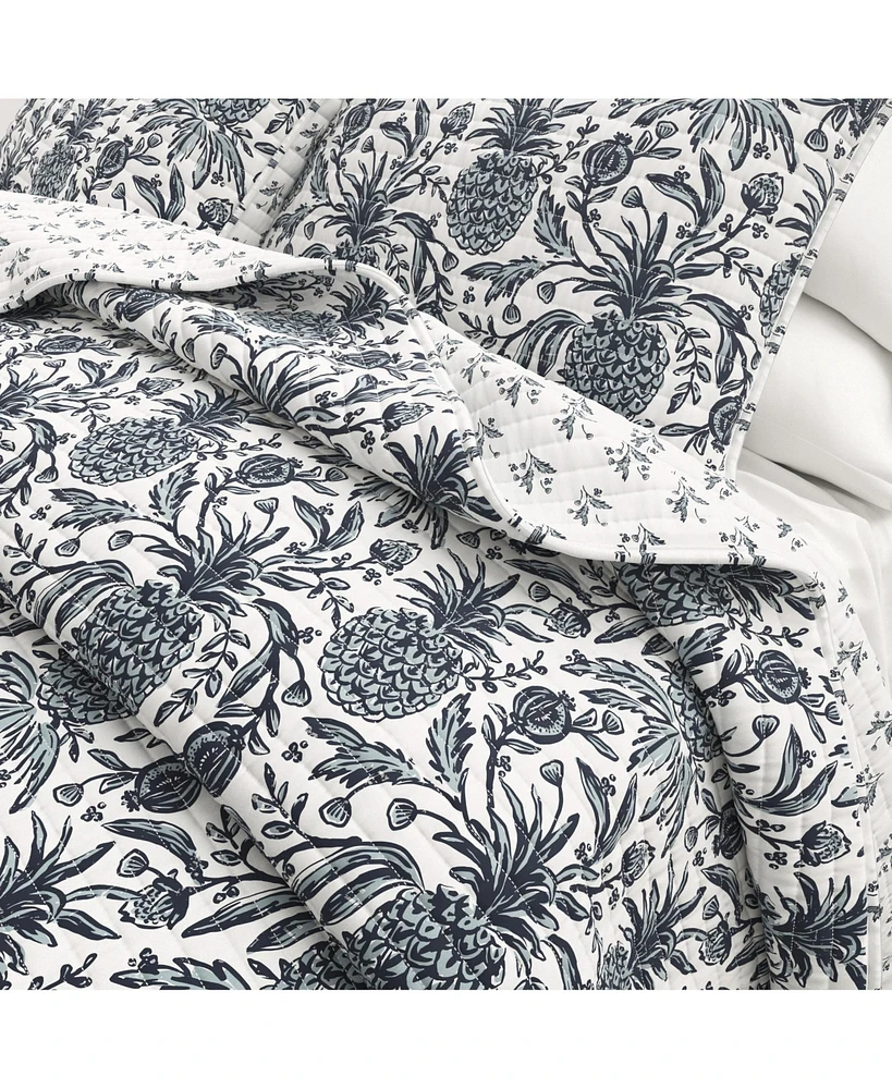 Linery & Co. Cotton Stitched Reversible Coastal 3 Piece Quilt and Sham Set