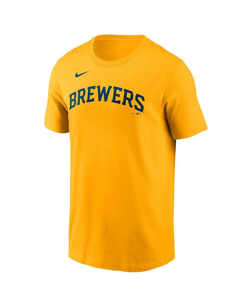 Nike Men's Nestor Cortes Gold Milwaukee Brewers Fuse Name Number T-Shirt