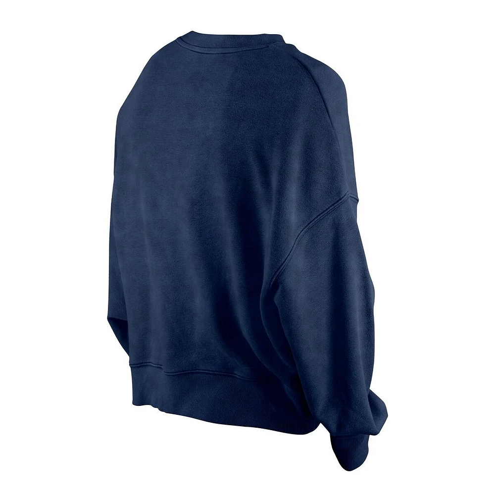 New Era Women's Navy Houston Astros Throwback Boxy Enzyme Wash Fleece Crewneck Pullover Hoodie