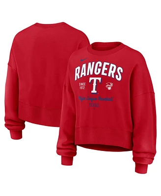Nike Women's Red Texas Rangers Oversized Long Sleeve Cropped Pullover Sweatshirt