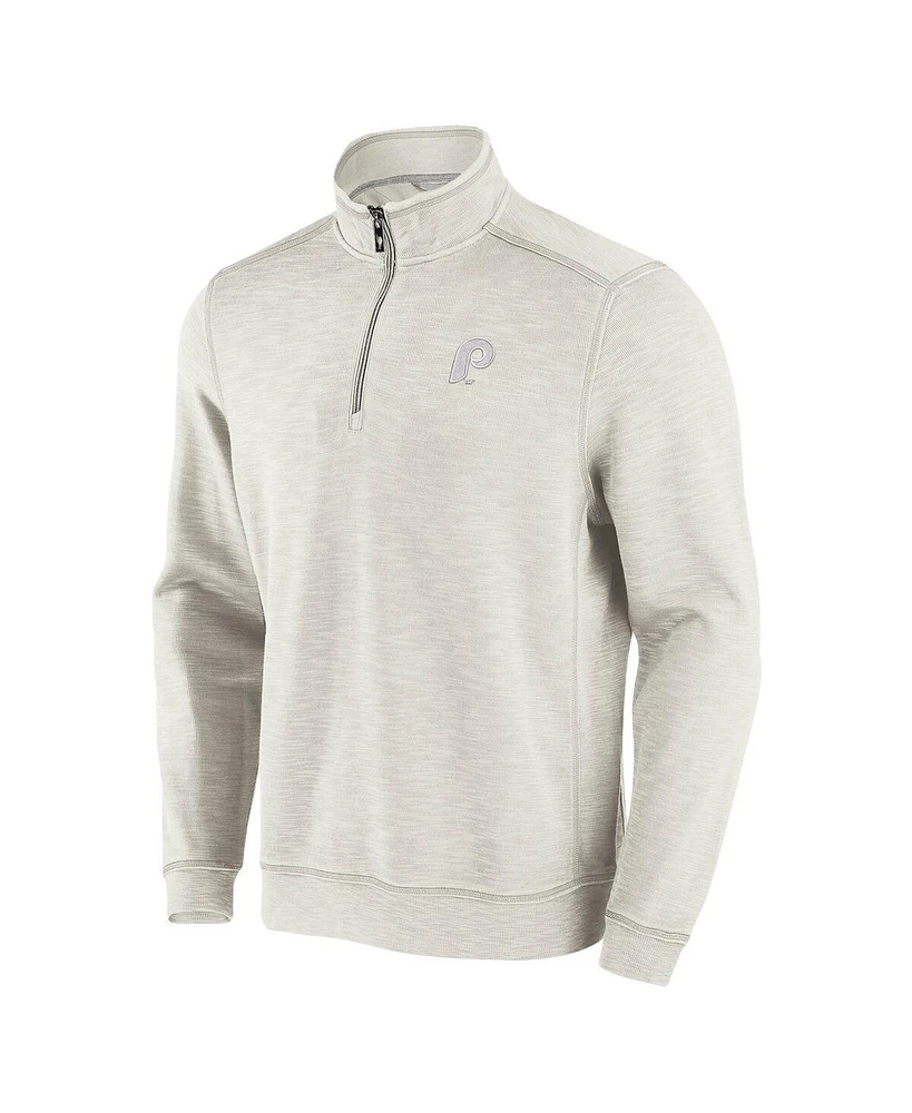 Tommy Bahama Men's Cream Philadelphia Phillies Sport Tobago Bay Tri-Blend Half-Zip Sweatshirt
