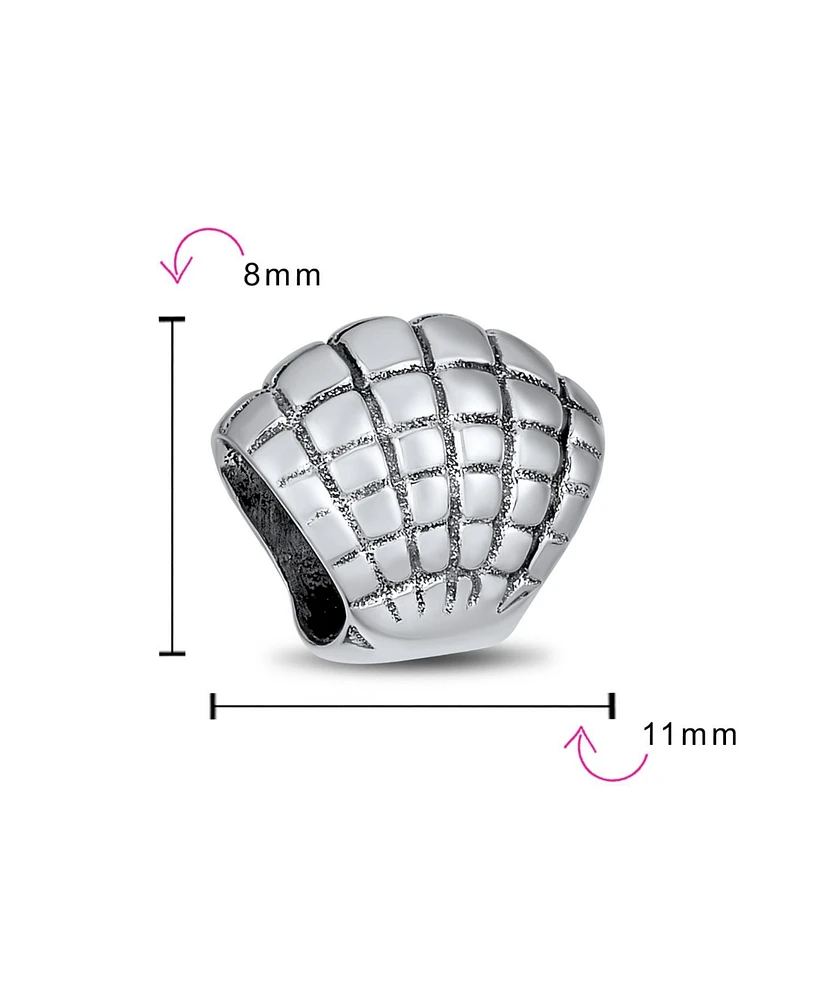 Bling Jewelry Nautical Tropical Vacation Beach Clam Shell Charm Bead Oxidized .925 Sterling Silver