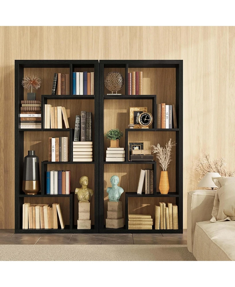 Geometric Bookcase 6-Shelf Industrial Bookshelf Black Etagere Bookcase