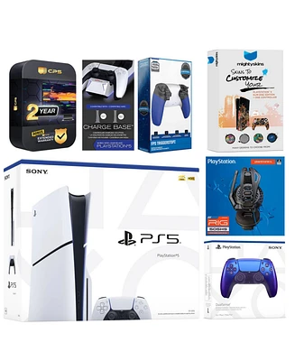 Sony Playstation 5 Slim Disc with Extra Controller, Plantronics Headset, Trigger Stop Kit, Charge Dock and MightySkins Decal Voucher + 2 Year Cps Exte